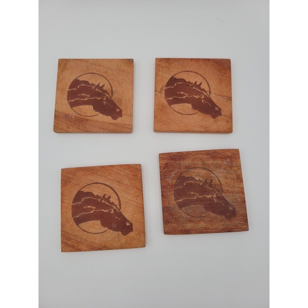 Vintage Sandstone Coasters Set Of 4 Horse‎ Head Design 3.5"